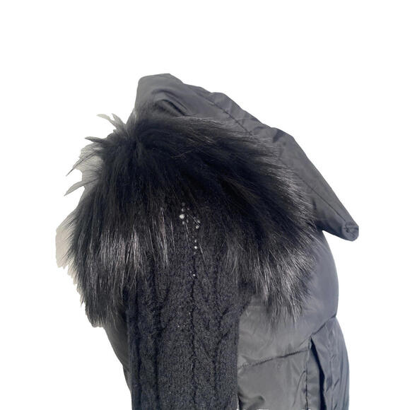 BCBG MaxAzria S Cropped Down Fur Knit Puffer Jacket Black Long Sleeve Women's - Picture 3 of 9